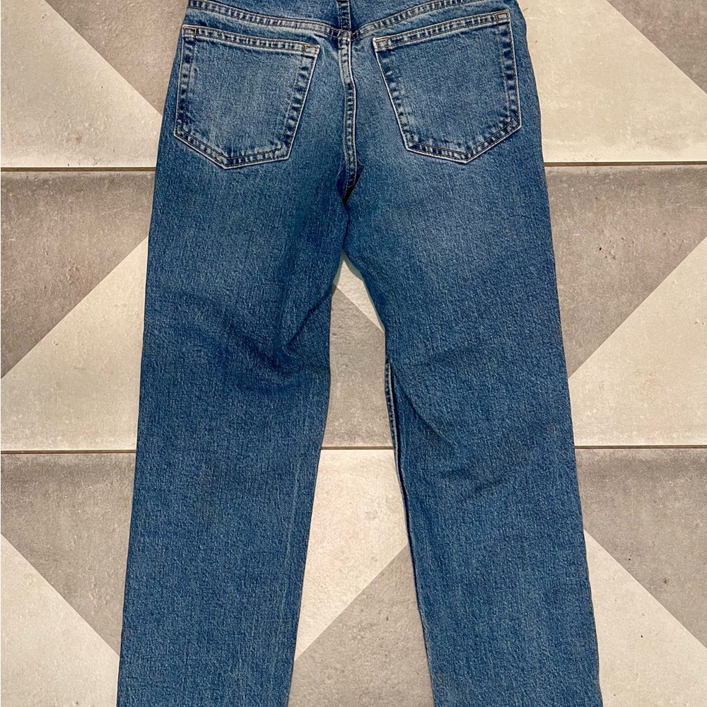 TOPSHOP High Waist - Raw Hem Crop Straight Leg distressed Jeans (Size 26)